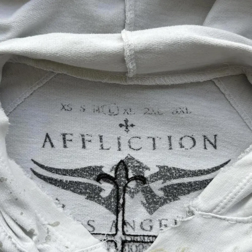 Y2K Affliction Distressed Skull Cross White Hoodie - Picture 4 of 8